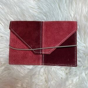 Vintage 80/90s Patchwork Suede Envelope Wallet Burgundy, Maroon & Pink Berry 🌺💄